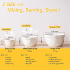 Ceramic Mixing Bowls 3-Piece: Nesting Ceramic Bowls with Lids - Microwave Safe for Kitchen Baking and Serving - Ideal for Home Bakers (White)