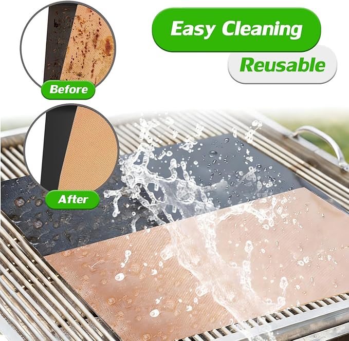 RENOOK Grill Mats for Outdoor Grill, Set of 8 （4 Black+4 Copper）BBQ Grill Mat for Outdoor Gas Grill, Non-Stick Cooking Sheets, 15.75 X 13 Inch