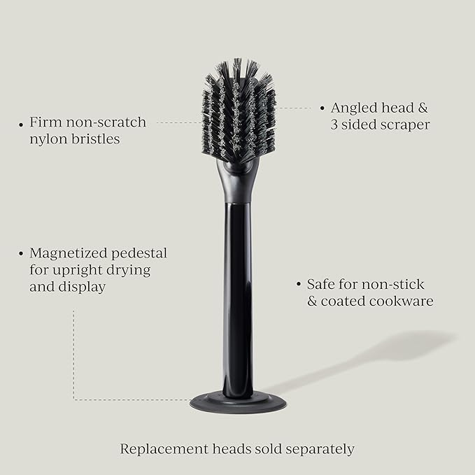 Curio Home Goods Ionic Dish Brush, Magnetized to Stand Upright, Stainless Steel with Replaceable Head, Bronze
