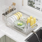 LIYI Dish Drainer,Large Capacity Storage,with Drain Outlet,304 Stainless Steel,Utensil Drain Rack, Multifunctional Kitchen Organizer,White