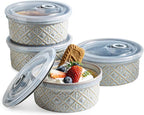 Ramekin Dish Set of 4, 12 oz Creme Brulee Ramekins with Lids, Ceramic Ramekins for Serving Dips, Lava Cake, Pudding, Souffle, Baking Bowls Set Dishwasher and Oven Safe, Gray