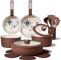 CAROTE 19Pcs Ceramic Cookware Set, Pots and Pans Set Non stick, Non Toxic Cookware Detachable Handle, Kitchen Cooking Set - Induction Cookware, Dishwasher/Oven Safe, PFAS Free, Chocolate