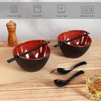 Ceramic Ramen Bowl with Chopsticks,6.7 Inch Noodle Bowls,Pho Bowls and Spoons Set,Japanese Bowl for Pho,Udon,Soba,Noodle,Microwave Safe,Set of 2 (Burnt Red)