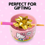 Silver Buffalo Hello Kitty Spring and Summer Flowers Rainbow Stripes Ceramic Ramen Noodle Rice Bowl with Chopsticks, Microwave Safe, 20 Ounces