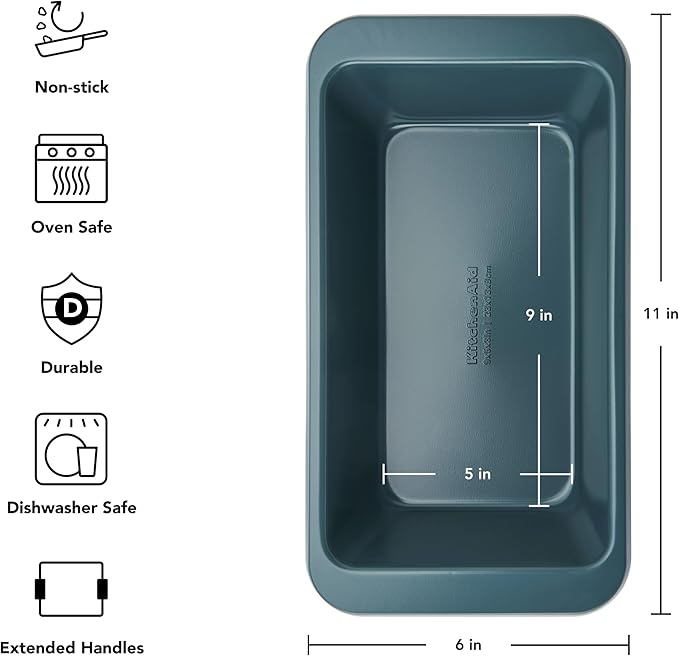 KitchenAid Nonstick Swiss Engineered Aluminized Steel Loaf Pan, Dishwasher Safe, 9 x 5 Inch, Agave