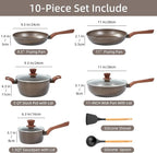 10 Pcs Pots and Pans Set Non Stick, Kitchen Cookware Sets with Frying Pans, Saucepans, Steamer Compatible with All Stoves Restaurant,Black
