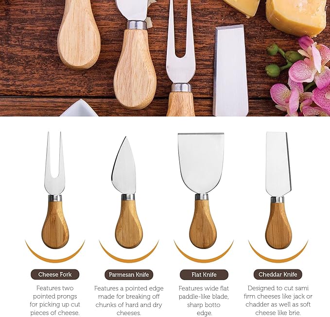 Charcuterie Boards Gift Set - Bamboo Cheese Board Set Charcuterie Tray & Serving Platter for Hosting & Entertaining, Wooden Cheese Platter, Kitchen Gifts for Women, Gifts for Home, Wedding & Birthday
