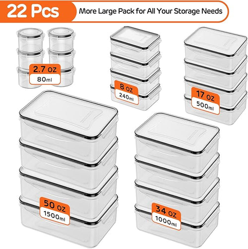 44 PCS Food Storage Container with Lid (22 Lids & 22 Containers) - Leakproof Meal-Prep Containers for Kitchen Storage Reusable Plastic Microwave/Dishwasher Safe with Labels & Pen