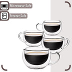 BTaT- Double Walled Glass Coffee Mugs, 9 oz, Set of 4, Glass Coffee Cups with Handle, Insulated Clear Coffee Mug for Hot and Cold Beverages, Cappuccino, Latte, Tea, Americano, Microwave Safe