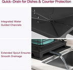 BOOSINY 2 Tier Black Large Stainless Steel Dish Drainers Drying Rack for Kitchen Counter with Drainboard, Rust Proof Metal, Space Saving, Modern Aesthetic, Compact Plates Strainers with Extra Mat