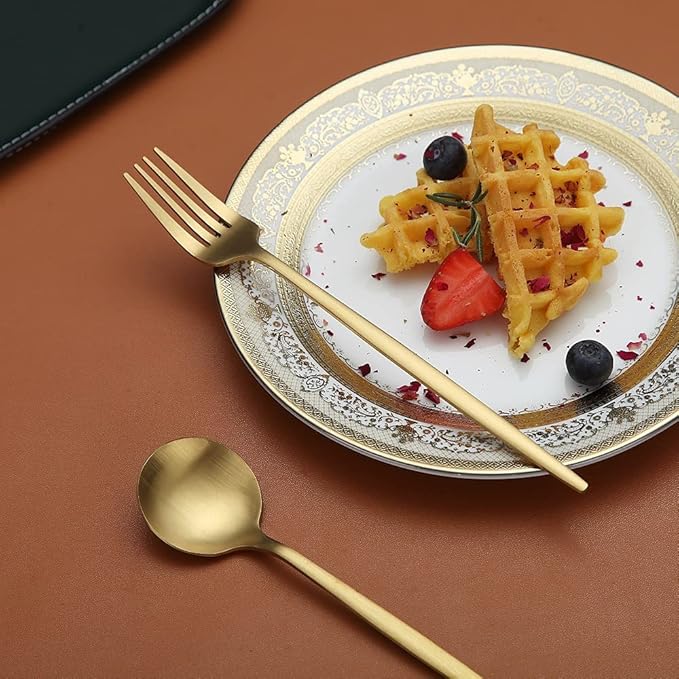 Matte Gold Silverware Set 20 Pieces, Stainless Steel Golden Flatware Set, Titanium Plating Cutlery Set, Matte Gold Utensil Sets, Service Set for 4 (Matte Golden)