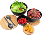 ECOWAY Salad Bowls Set of 3 with Lid & Serving Utensils, Bamboo Fiber Mixing Bowls Set Large Serving Bowls & Storage Set with Bamboo Lid for Salad, Kitchen Eating, Pasta, Popcorn, Chips, Fruit, Black