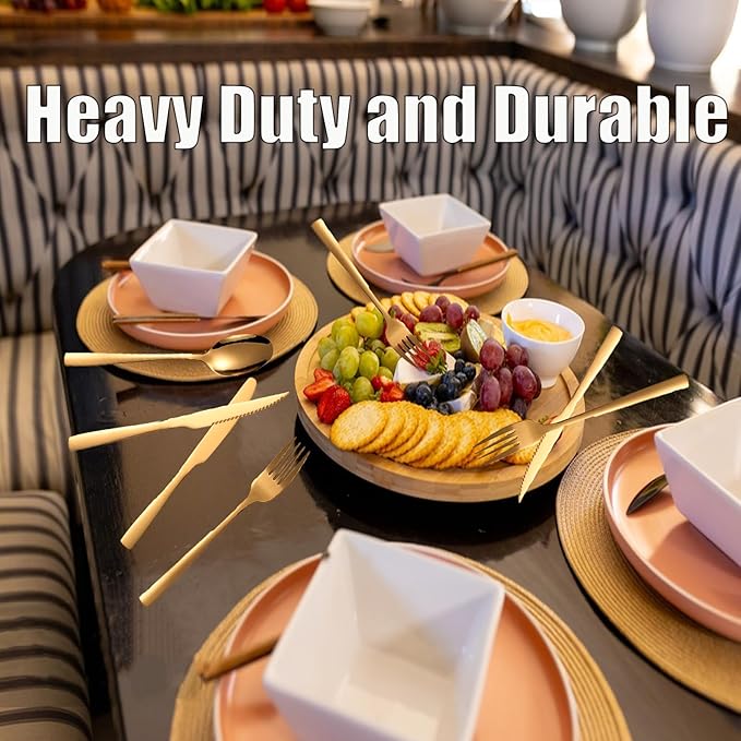 48-PieceGrade Gold Silverware Set, Stainless Steel Flatware Set for 8 - Service for 8 Includes Knives, Forks, Spoons & Teaspoons, Mirror Polished, Dishwasher Safe