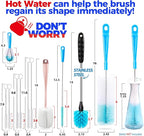 Holikme Bottle Brush Tube Cleaning Lab Set with Long Handle, Cup Cleaner for Washing Narrow Neck Beer Wine Decanter Pipes Lids Sinks Cap Covers, Pink