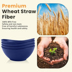 Homienly Wheat Straw Bowls, 9.6 inch Salad Bowls, Large Serving Dishes for Wedding Parties, Camping, 60 OZ Bowl Set for Salad, Popcorn, Oval Shape, Microwave & Dishwasher Safe, Set of 4, Dark Blue