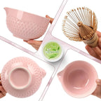 Joyscale Matcha Whisk Set, Matcha Set Whisk And Bowl, 8 Pcs Matcha Kit Set(Texture Design), 16 OZ, Japanese Matcha Tea Set, Matcha Making Kit Gifts for Tea Lovers(Pink)