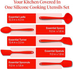 GIR 5-Piece Silicone Kitchen Utensils Set, Non-Toxic Cooking Utensils for Cooking and Baking, Heat Resistant, Food Grade, Dishwasher Safe Rubber Spatula, Ladle, Spoon - Fire Red