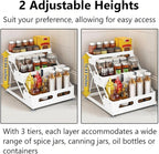 3 Tier Foldable Spice Rack for Countertop Iron Kitchen Seasoning Organizer for Cabinet, White