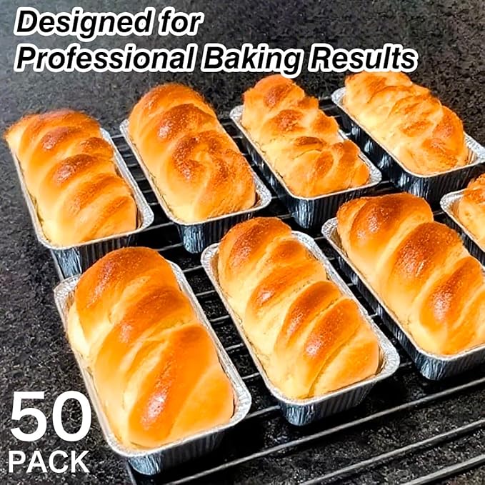 50 Pack 2Lb Loaf Pans, 8.5" X 4.5" X 2.6" Foil Heavy Duty Disposable Aluminum Foil, Premium Bread Pans for Baking Homemade Cakes & Breads Holiday Treats Food Storage