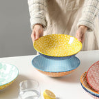 Selamica Ceramic 30oz Large Pasta Salad Bowls 8 Inch Wide and Shallow Soup Bowls, Stackable, Microwave and Oven Safe, Set Of 6, Assorted Colors