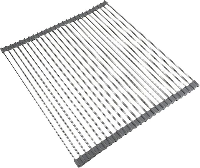 Ahyuan Roll up Dish Drying Rack Over The Sink Kitchen Roll up Sink Drying Rack Portable Dish Drainer Foldable Dish Drying Rack (Warm Gray, 20.5''X19.7'')