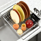 MERRYBOX Stainless Steel Dish Drying Rack, Expandable Dish Drainers for Kitchen Sink, Non-Slip & Durable - Sink Dish Rack with Large Cutlery Holder (Adjustable 15.4" to 23" cm)