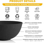 Unbreakable Cereal Bowls 40 OZ, Wheat Straw Bowls Set of 6, Anti Scald Extra Thick Soup Bowls, Reusable Plastic Bowl for Kitchen, Outdoor, Camping, RV, Black