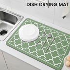 WISELIFE Dish Drying Mat Super Absorbent Drying Mat Large Dish Drying Mats for Kitchen Counter Easy Clean Dish Mat Kitchen Drying Mat16"x 24" Stylish Green