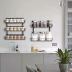 SWOMMOLY Adjustable Wall Mount Spice Rack Organizer, 12-Tier Dual-use (Multi-use) Hanging Spice Shelf Storage for Kitchen Pantry Cabinet Door, Seasoning Holder Organizer, Black