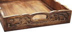 Hand Carved Wooden Serving Tray - Decorative Breakfast Tray with Handles - Rustic Wooden Food Tray with Intricate Detail - Unique Furnishing Accent - Natural Finish - 17 x 13 x 2.5 Inch - COTTON CRAFT