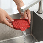 MicoYang Silicone Bathroom Soap Dishes with Drain Spout-Bathroom and Kitchen Sink Organizer,Sponge Holder,Dish Soap Tray,Perfect for Dispenser,Scrubber,Bottle,Cup on Sink or Counter-Red 4.9"×3.2"