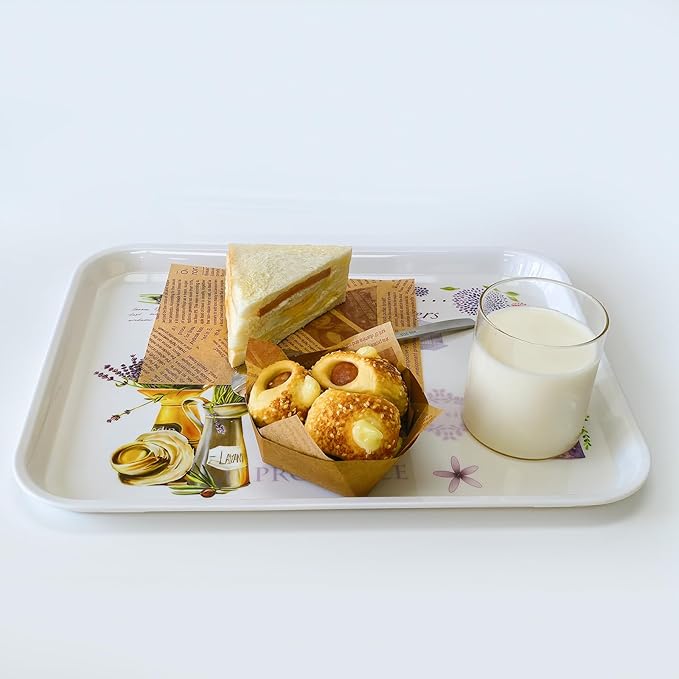 Large Serving Platter Melamine Trays 2 Pack Stackable Food Tray with Floral Print for Gift, Party, Decor, Home, Restaurant (Purple Lavender, Medium)