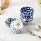 Ceramic Dipping Bowls Set - Mini 4 Oz Dessert Bowls - Small 3.5 Inch Porcelain Bowls for Side Dishes, Snack, Yogurt, Appetizer - Microwave Dishwasher Safe - Set of 6 - Vintage Blue