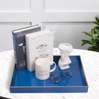 MAONAME Royal Blue Serving Tray with Handles, Rectangular Decorative Tray, Modern Coffee Table Trays, Plastic Ottoman Trays for Bathroom, Decor, 15.7” x 11.8” x 1.57"