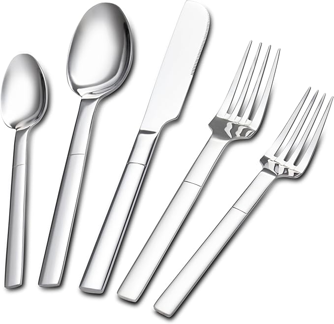 20Pcs Heavy Duty Silverware Set for 4, Scentlate Premium Stainless Steel Flatware with Unique Handle, Mirror Polished Modern Cutlery Utensils, Rust-Proof Dishwasher Safe Forks Spoons Knives