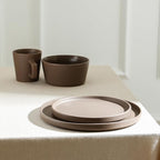 Stone Lain Celina Stoneware 16-Piece Modern Dinnerware Set, Plates and Bowls, Matte Brown, Service For 4, Microwave & Dishwasher Safe