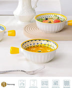 Yeacccng Bohemian French Onion Soup Bowls Set of 4-23 Oz Ceramic Soup Bowls with Handle, 6 Inch Soup Bowl for Kitchen, Oven/Microwave Safe, Lead-Free,Scratch-Resistant