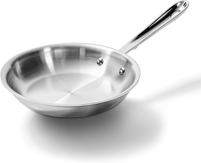 All-Clad D3 3-Ply Stainless Steel Fry Pan 8 Inch Induction Oven Broiler Safe 600F Pots and Pans, Cookware Silver