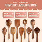 9-Piece Wooden Spoons for Cooking – Premium Teak Wood Utensil Set – Ergonomic Comfort-Grip Wood Tools Non-Stick Cookware Safe Easy to Clean Heat Resistant