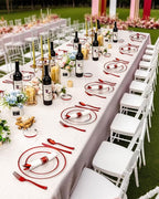 BESTVIP 350PCS Disposable Clear Red Dinnerware Sets for 50 Guests, Plastic Plates for Party, 100 Plastic Plates, 50 Cups, 50 Pre-Rolled Napkins with Cutlery for Parties, Christmas, Wedding