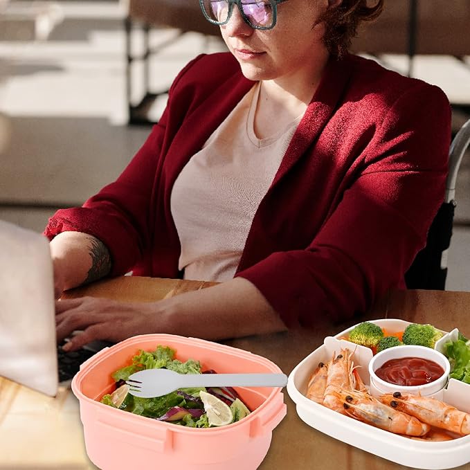 Freshmage Salad Container for Lunch with Ice Pack, Leakproof BPA-Free 52-oz Lunch Container with 4 Compartments, Salad for Men, Women (Pink+Ice Pack)