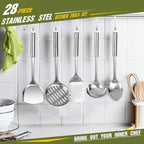 Stainless Steel Kitchen Utensil Set- Fungun 28 Pcs Cooking Nonstick Cookware Set with Spatula - Best Gadgets Tools Kitchen Accessories