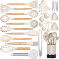 Kitchen Cooking Utensil Set, Fungun 35 pcs Cooking Utensils - Nonstick Kitchen Utensils Cookware Set Spatula Set -Kitchen Gadgets Utensils Set, Kitchen Tools Gift-khaki