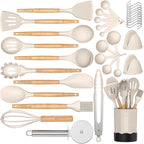 Kitchen Cooking Utensil Set, Fungun 35 pcs Cooking Utensils - Nonstick Kitchen Utensils Cookware Set Spatula Set -Kitchen Gadgets Utensils Set, Kitchen Tools Gift-khaki