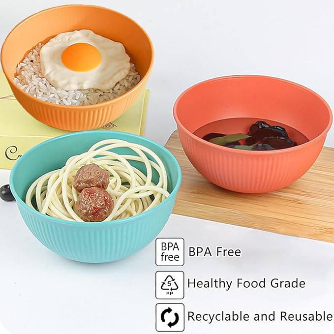 Unbreakable Wheat Straw Cereal Bowls Set of 6, 24 OZ Microwave and Dishwasher Safe Lightweight Soup and Salad Bowl Sets, Reusable Dessert Bowls for Rice, Pasta, Snack, Fruit, BPA Free (6 Colors)