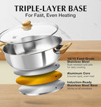 KOCH SYSTEME CS Stainless Steel Saute Pan with Lid, 12 Inch Deep Frying Pan with Double Handles, 5.5 Quart 18/10 Stainless Steel Pan with Cool-Touch Bakelite Handle, Deep Frying Pan, Induction Ready
