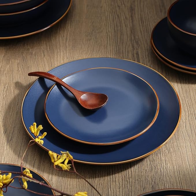 Stone Lain Brasa Stoneware 32 Piece Modern Dinnerware Sets, Plates and bowls, Service for 8, Blue, Microwave & Dishwasher Safe
