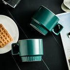 Miamolo Stackable Coffee Mugs Set of 4 with Holder Spoons 11oz Ceramic Cappuccino Cups for Espresso Latte Tea Drinks, Dishwasher & Microwave Safe, Green