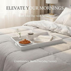 Krismax Wooden Serving Tray with Handles, Serving Platter 15.7x11.4 Inch Food Drinks Tray for Coffee Table,Decorative Storage Tray for Entertaining, Breakfast Tray in Bed,Lunch,Dinner,BBQ(White)