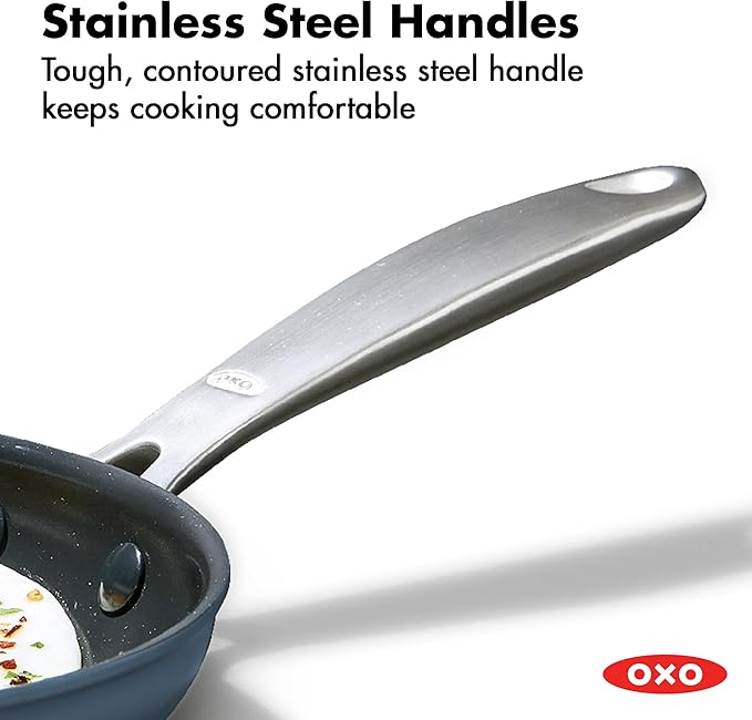 OXO Enhanced 12” Nonstick Frying Pan Skillet with Lid, Ceramic PFAS-Free Cookware, Durable Hard Anodized, Scratch Resistant, Stainless Steel Handle, Eggs & Omelets, Dishwasher & Oven Safe, Storm Blue